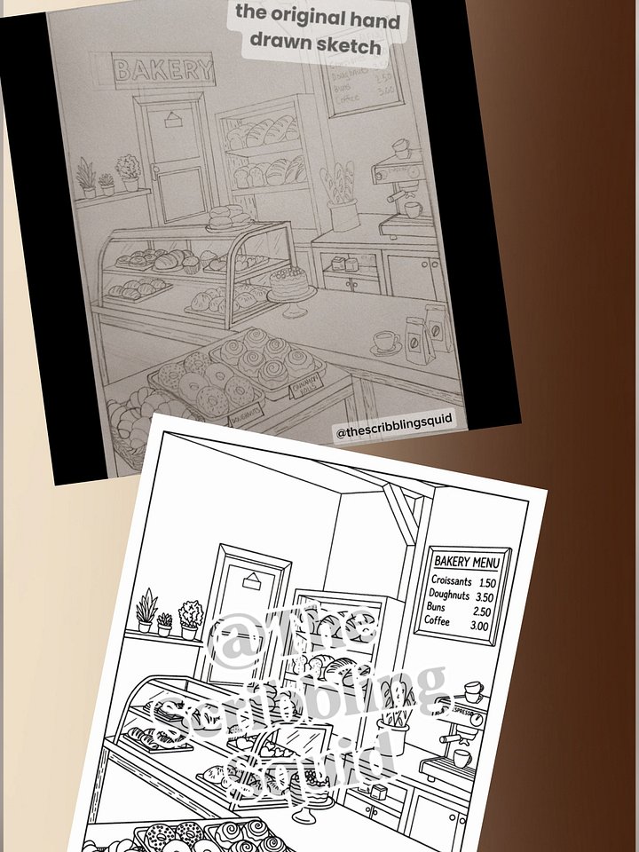 Cozy Bakery Coloring Page | Hand-Drawn Digital Download | Intricate Cafe Interior product image (1)