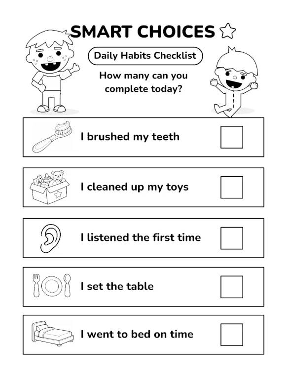 Smart Choices Kids Daily Habits Checklist with Roys Bedoys (Coloring Printable) product image (2)