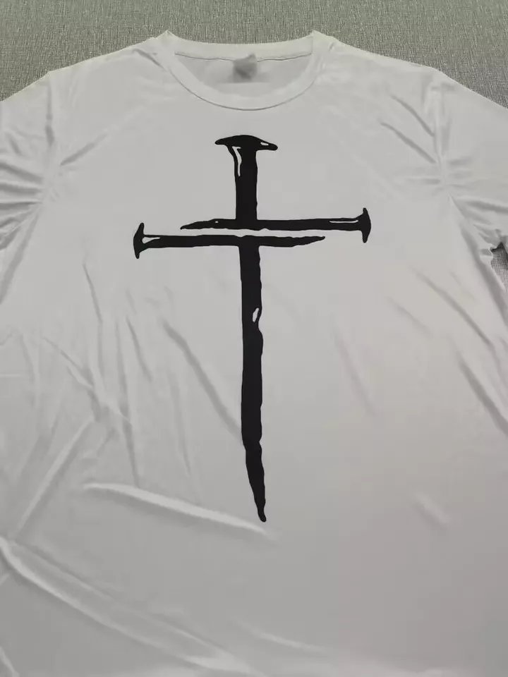 T Shirt Men Black Faith Cross Christian Fashion Solid White Short Sleeve T-Shirt product image (2)
