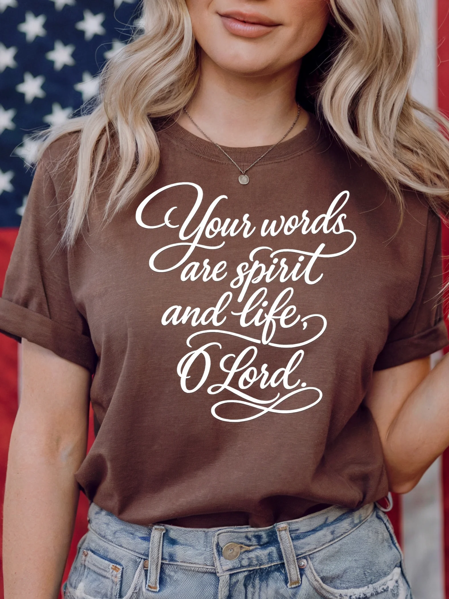 Your Words Are Spirit and Life O Lord Christian Script T-Shirt | Faith Bible Verse Typography | Kingdom Life Co. product image (1)