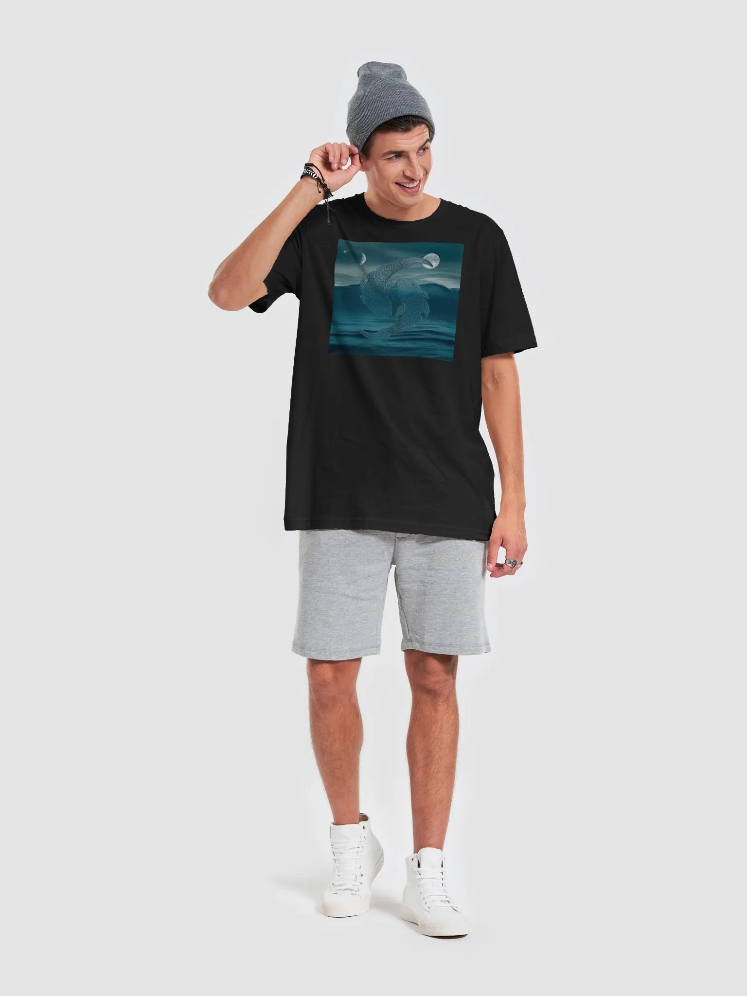 Unisex Pisces Zodiac T-Shirt - Moonlit Fish Design, Astrology Gift product image (2)