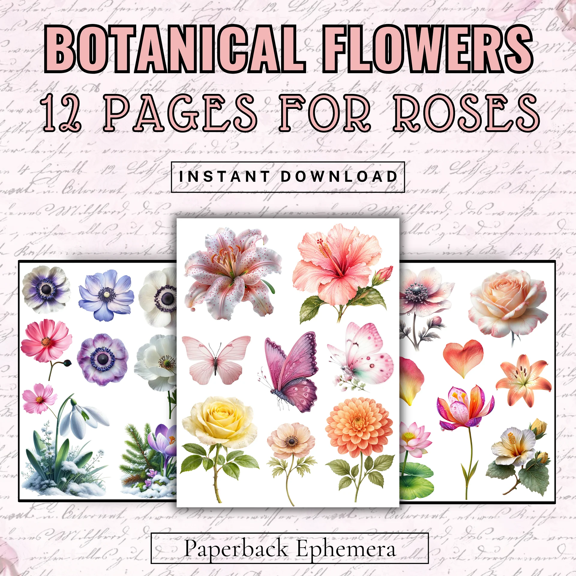 Printable Botanical Flower Ephemera – 12-Page Floral Fussy Cut PDF for Junk Journals & Collage product image (2)