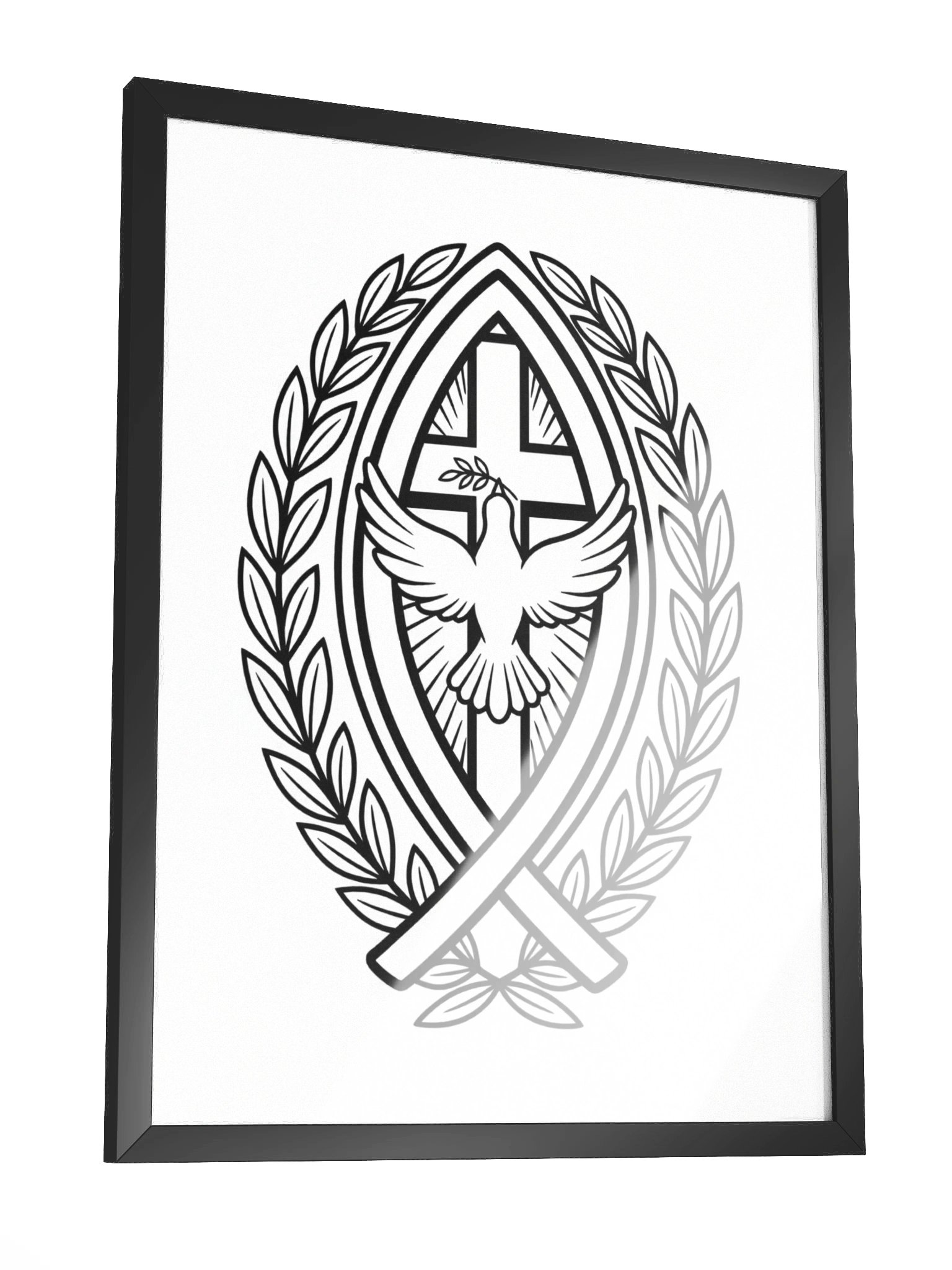 Christian Cross Dove Ichthus Faith Design Wall Art Religious Gift and Decoration Wood Framed Matte Poster product image (3)