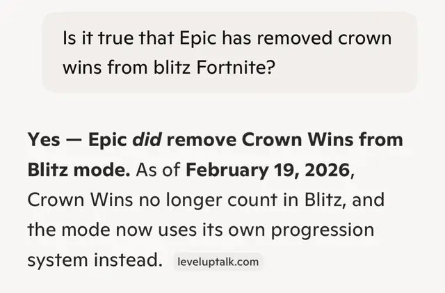 Epic has said they have heard the community, and has decided to remove crown wins in Blitz as many streamers have said “crown wins don’t mean anything anymore now that there’s blitz.” On top of that it was too easy for players to get crown wins from the mode. Sources say Blitz has 70-80% of bots in every single game. Moving forward, I think it was a great decision, Epic has made. Blitz players have their own upgrading system which are the Blitz wings. ##f##fortnite##v##fortnitenews
