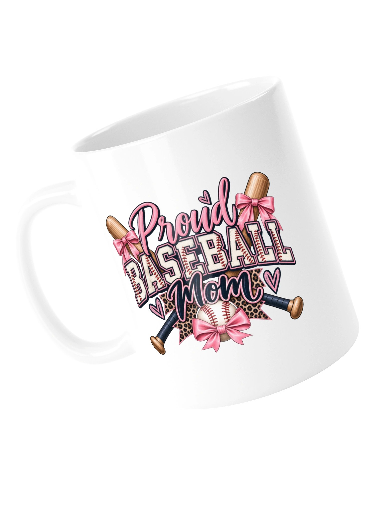 Proud Baseball Mom Mug | Pink Bow Baseball Coffee Cup product image (5)