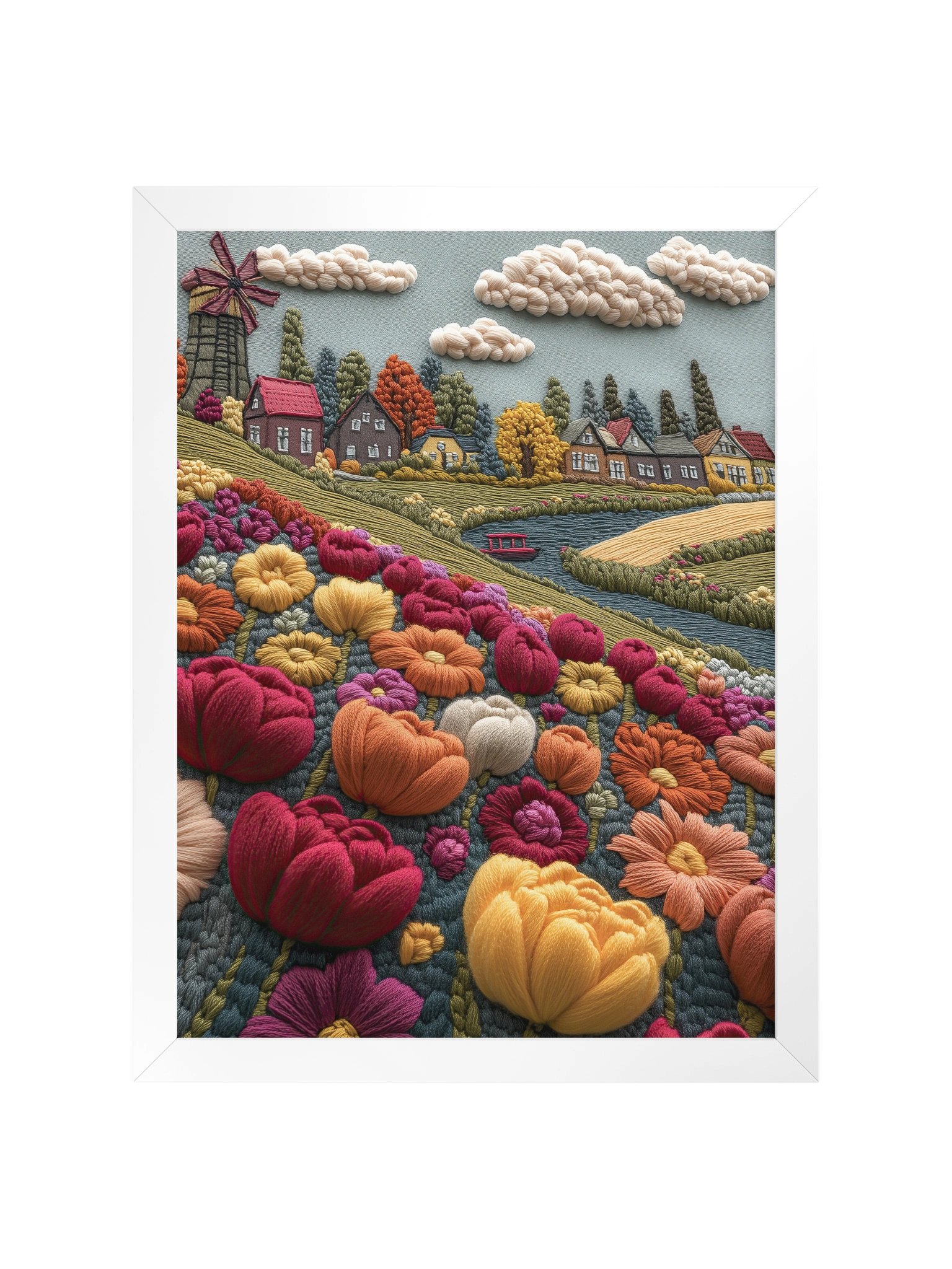 A Field of Flowers in Holland | Embroidery-Style Wall Art — Framed Print product image (9)