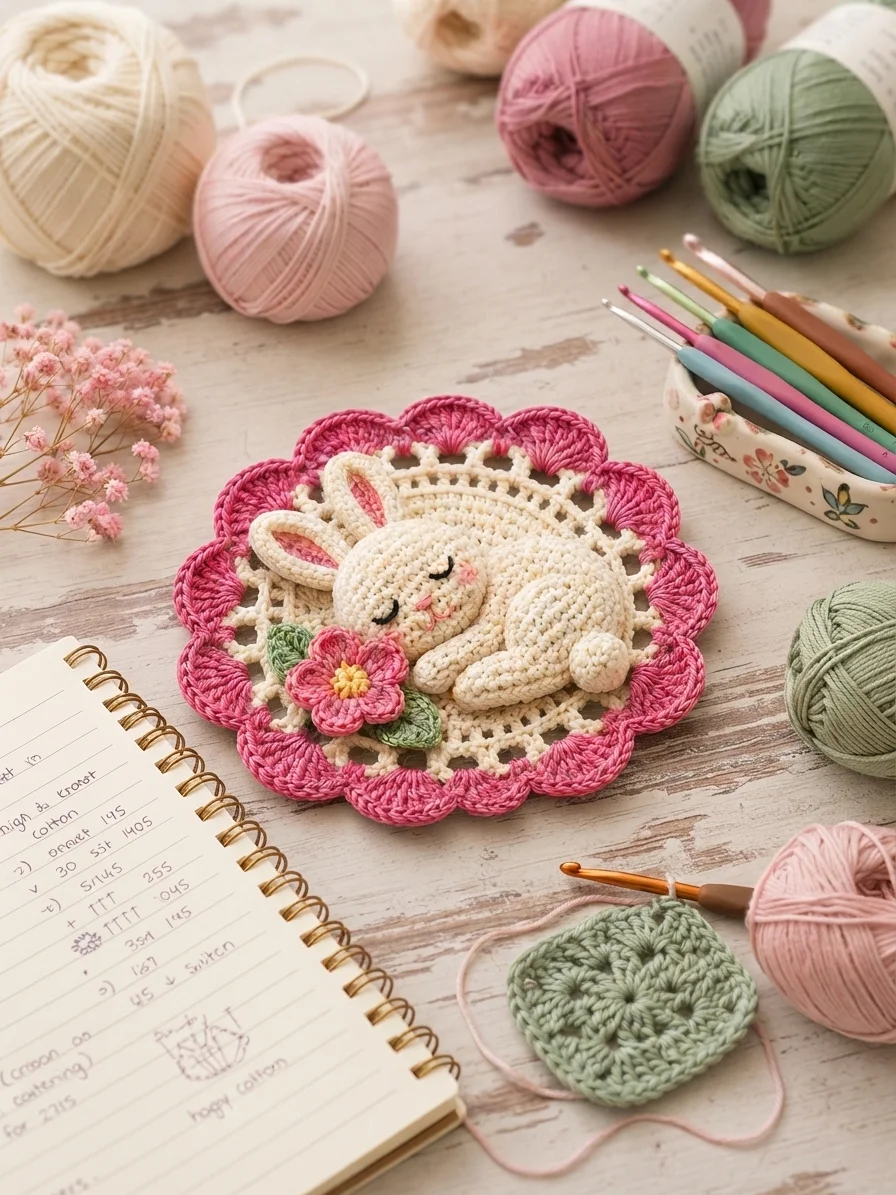 Sleeping Bunny Crochet Coaster Pattern product image (3)