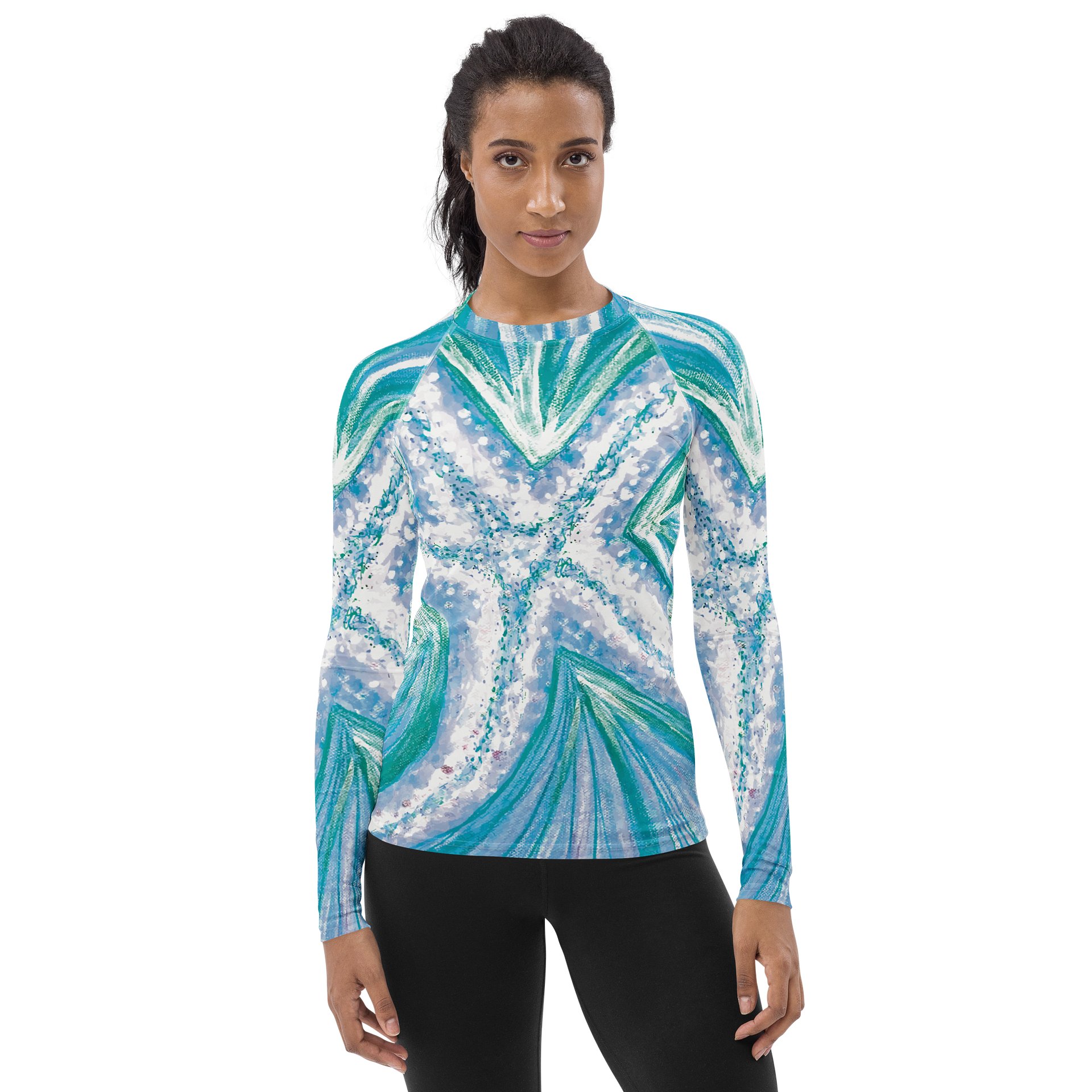 Cyan Starfish Painting | All-Over Print Women's Rash Guard product image (1)