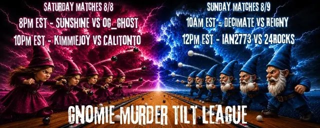 In a few hours, we are back with Gnomie Murder tilt leauge! We’re starting off with @Sunshine Hanne🔥❤️ vs Og_ghost at 8PM EST, followed by @Kimmiejoy vs @Cali at 10 PM EST!  I am looking forward to a fun night with you all 🥳