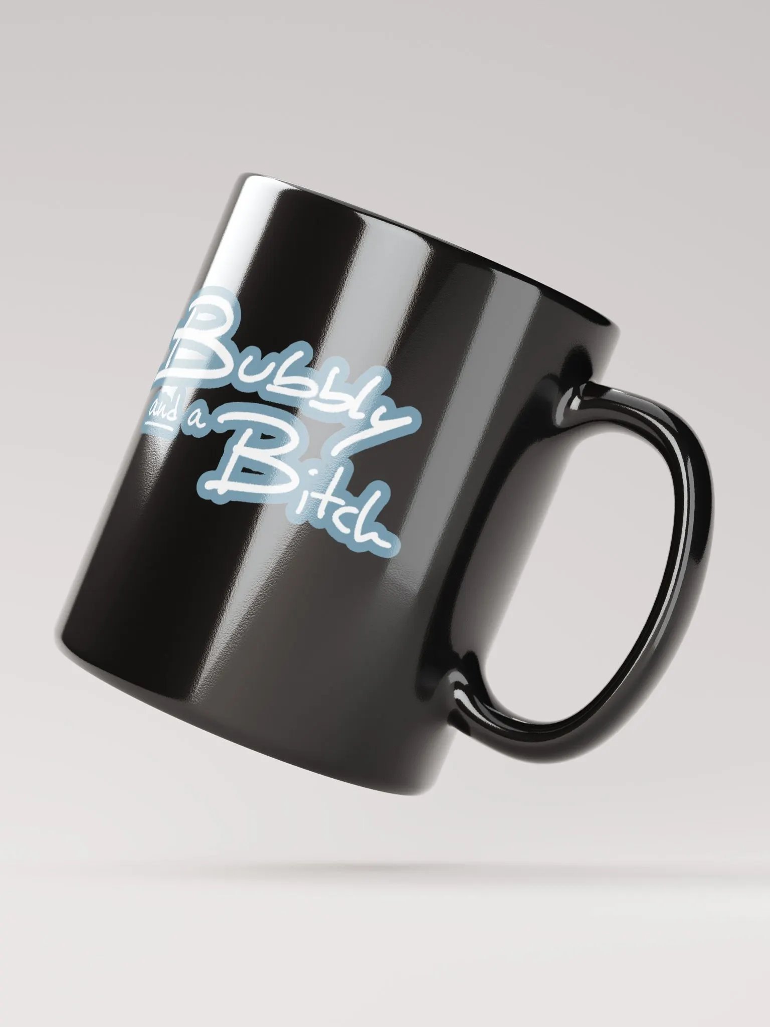 Bubbly and a B*tch (lined design, #709AAF) glossy black mug product image (10)
