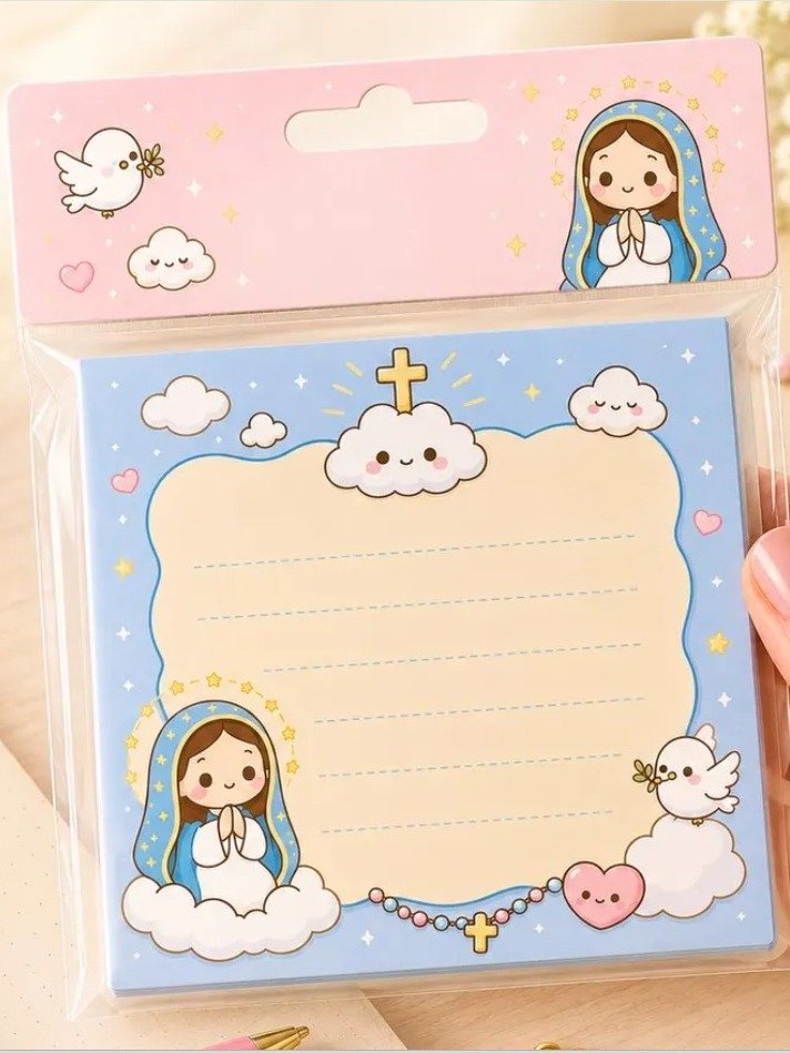 Chibi Virgin Mary Sticky Notes | Kawaii Spiritual Pastel Notepad (6cm) product image (1)
