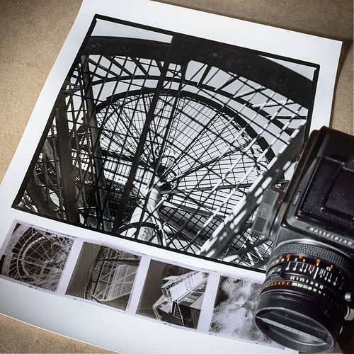 16x12 Ilford glossy resin print. Looking up at a spiral fire escape I came across whilst walking around the back of our local...