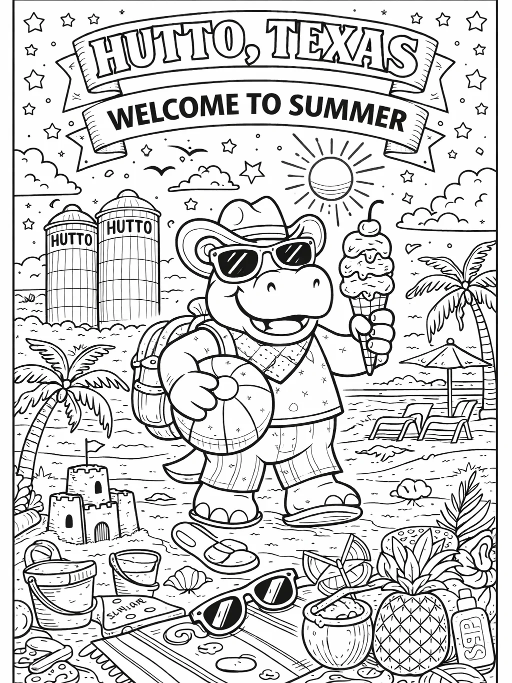 Hutto, Texas 2026 Coloring Book and Calendar of Hutto Hippos – Digital Edition product image (6)
