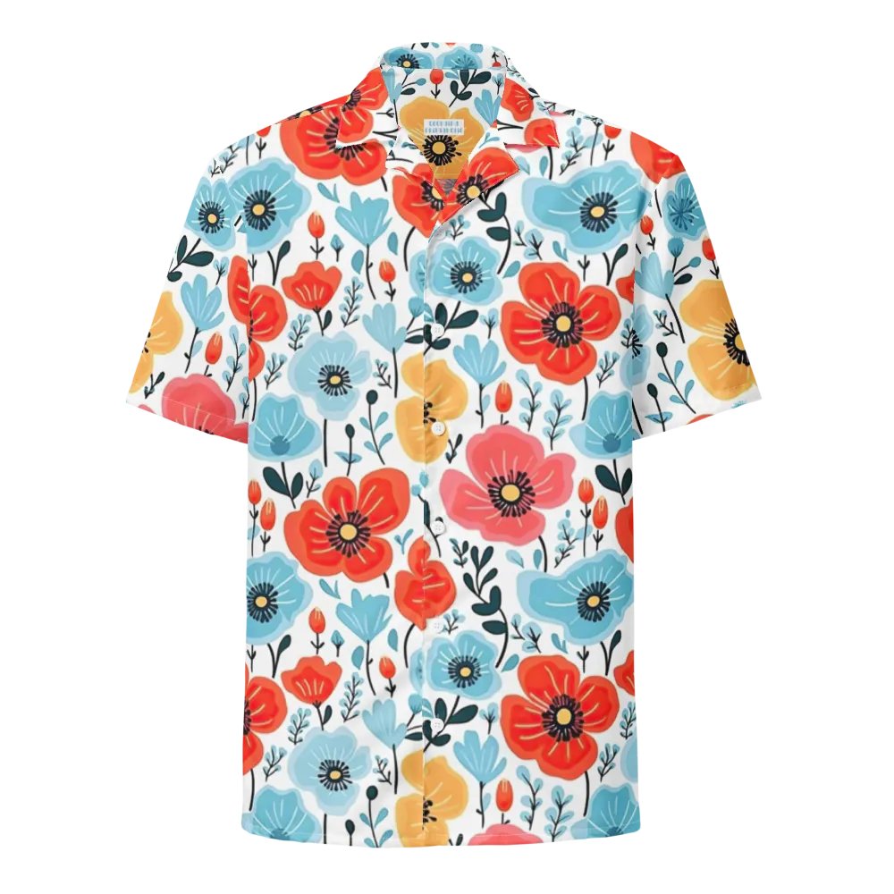 Retro Poppies Blue Red Hawaiian Shirt product image (1)
