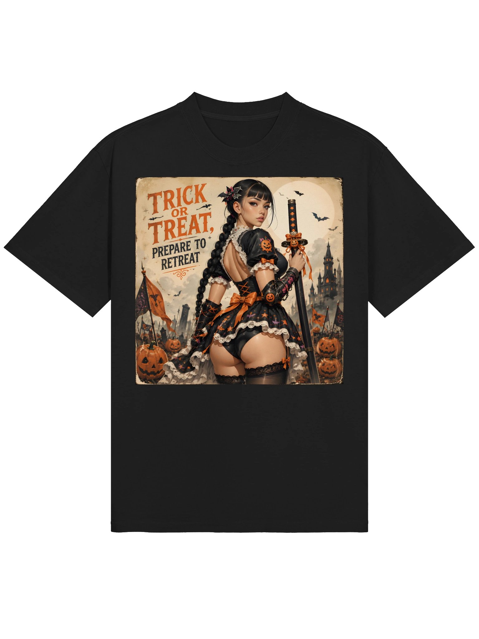 Trick or Treat Prepare to Retreat Gothic Halloween Shirt | Spooky Pin-Up Goth Tee product image (2)