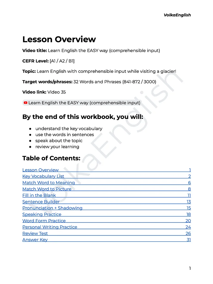Learn English the EASY way (comprehensible input) - Video 35 Study Pack product image (2)