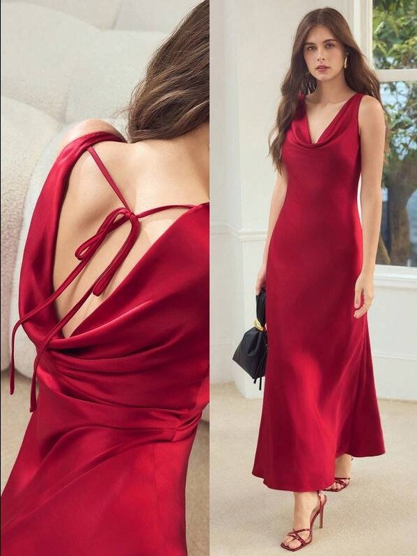 MOTF PREMIUM ELEGANT SATIN DRESS WITH DRAPED NECKLINE product image (1)