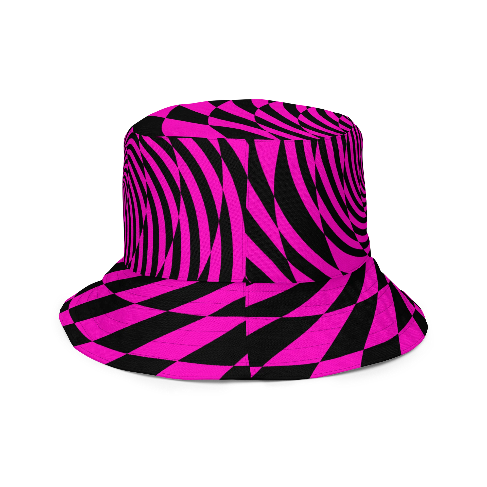 Trippy Raver Reversible Bucket Hat, Psychedelic Spirals EDM Accessory, Techno Dance Party Ravewear, Neon Green Pink Black Festival Fashion product image (9)