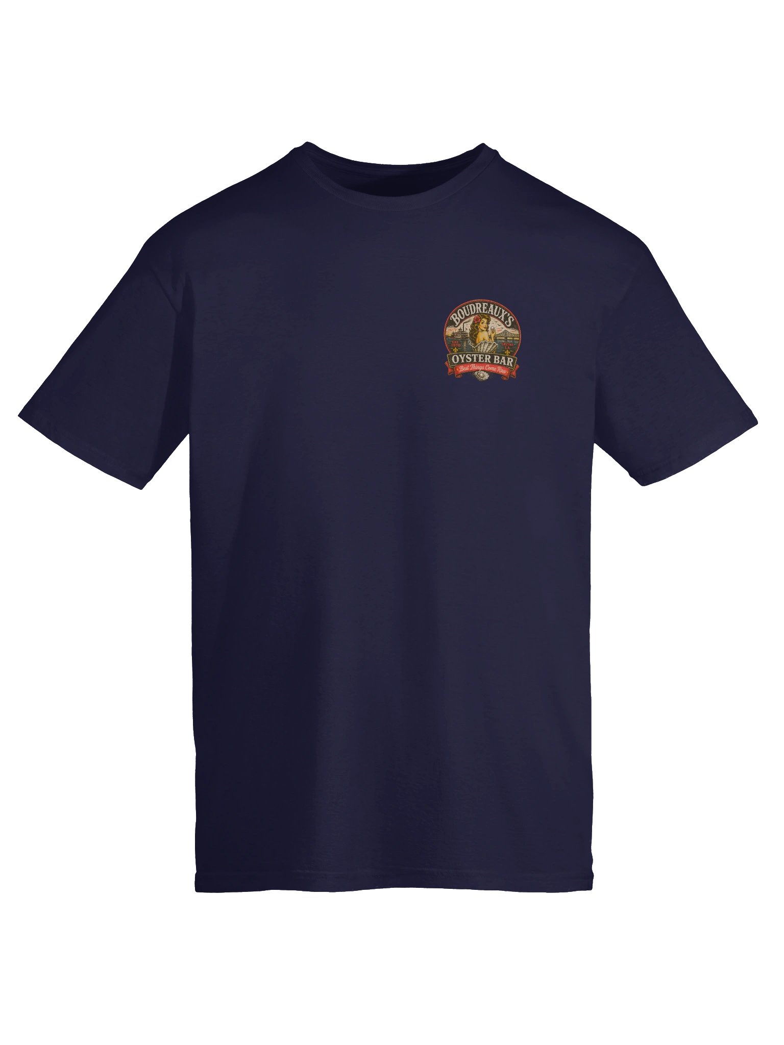 Boudreaux’s Oyster Bar Vintage Tee – Gretna LA Retro Pin-Up Seafood Shirt | Best Things Come Raw product image (23)