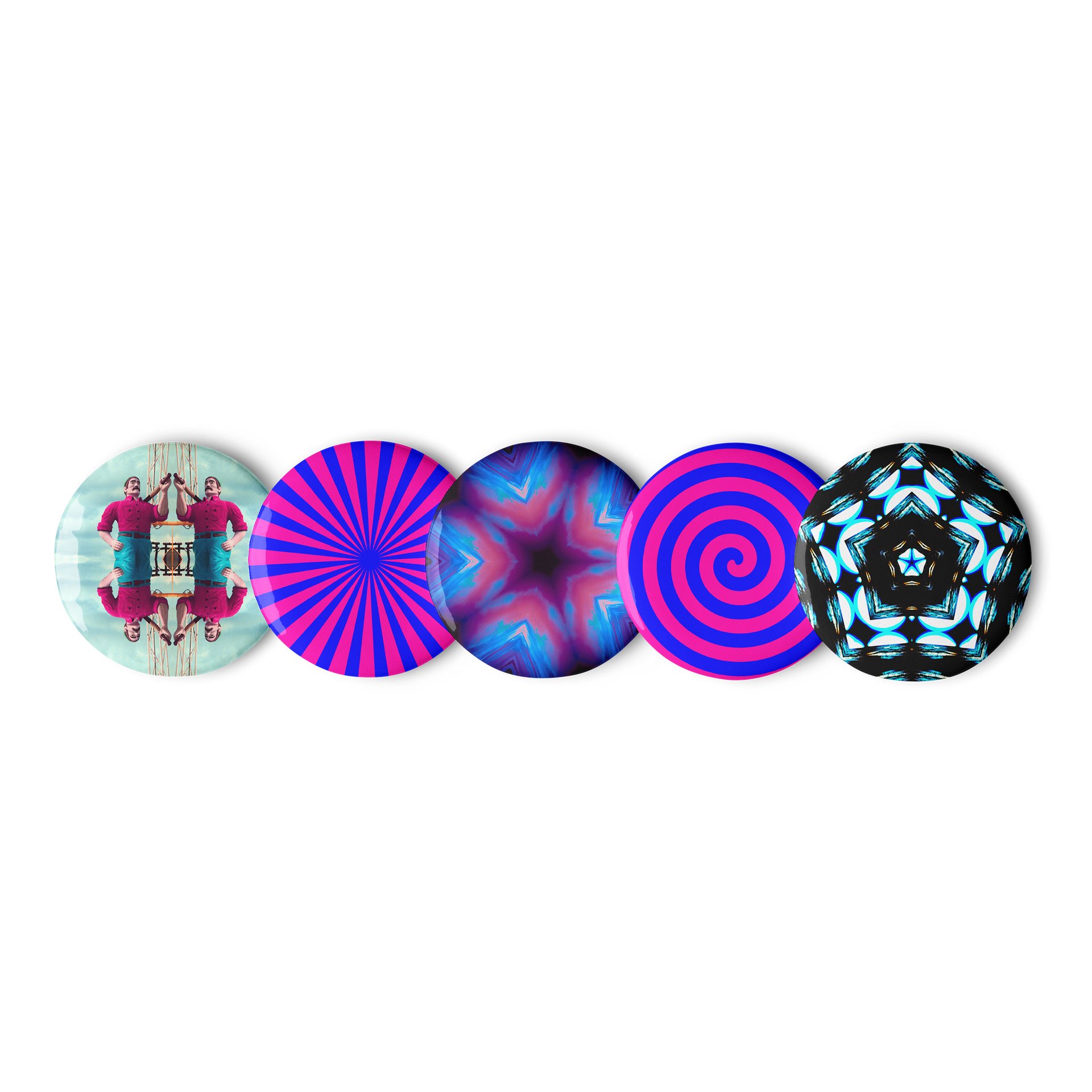 Strange Seashore Stars Spirals Set of 5 Pins, Cotton Candy Color Pink Blue Beach Pin Buttons product image (2)