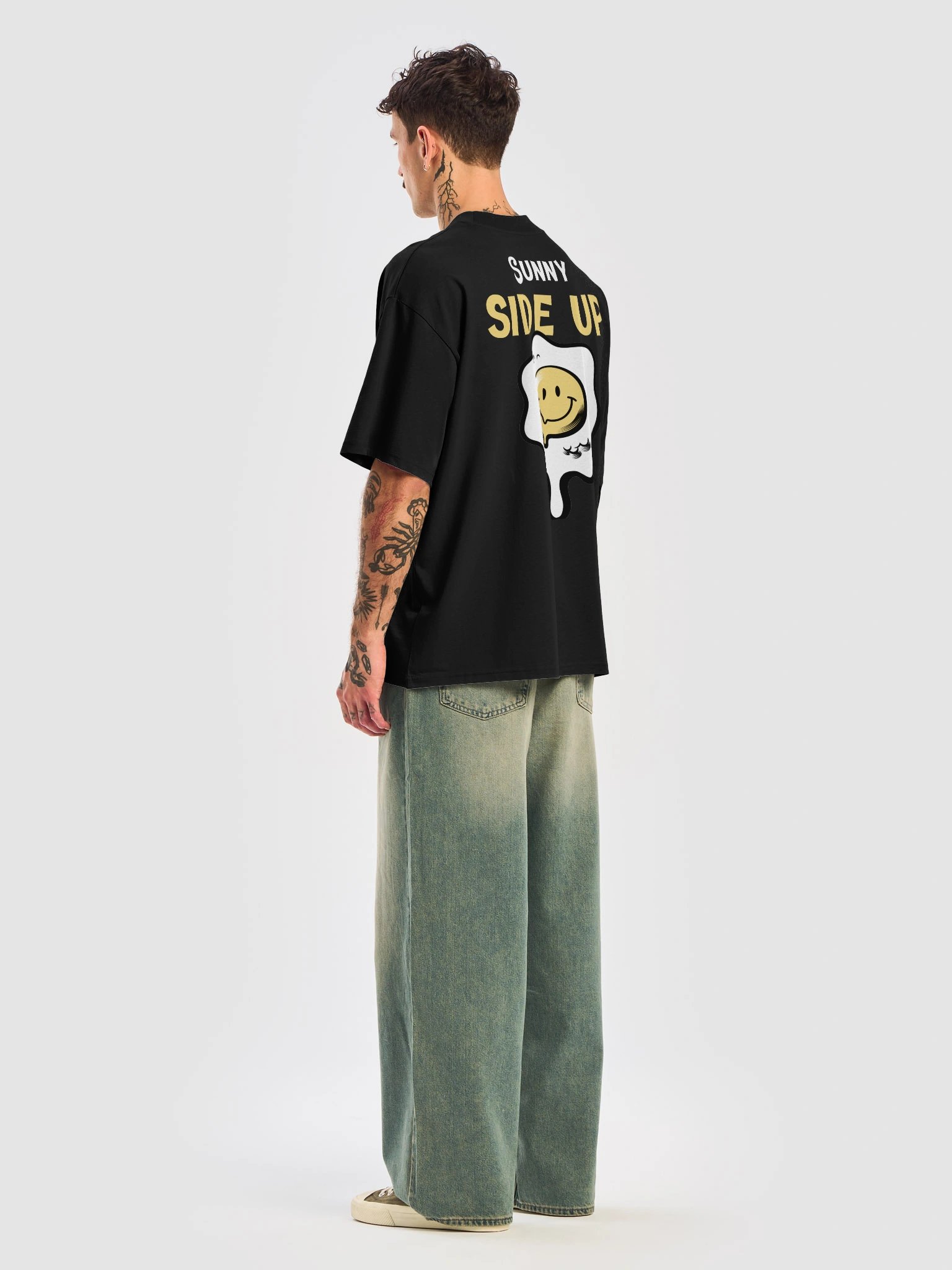 Sunny Side Up Graphic Oversize T-Shirt | Premium Streetwear Black and Dark Blue Tee product image (23)