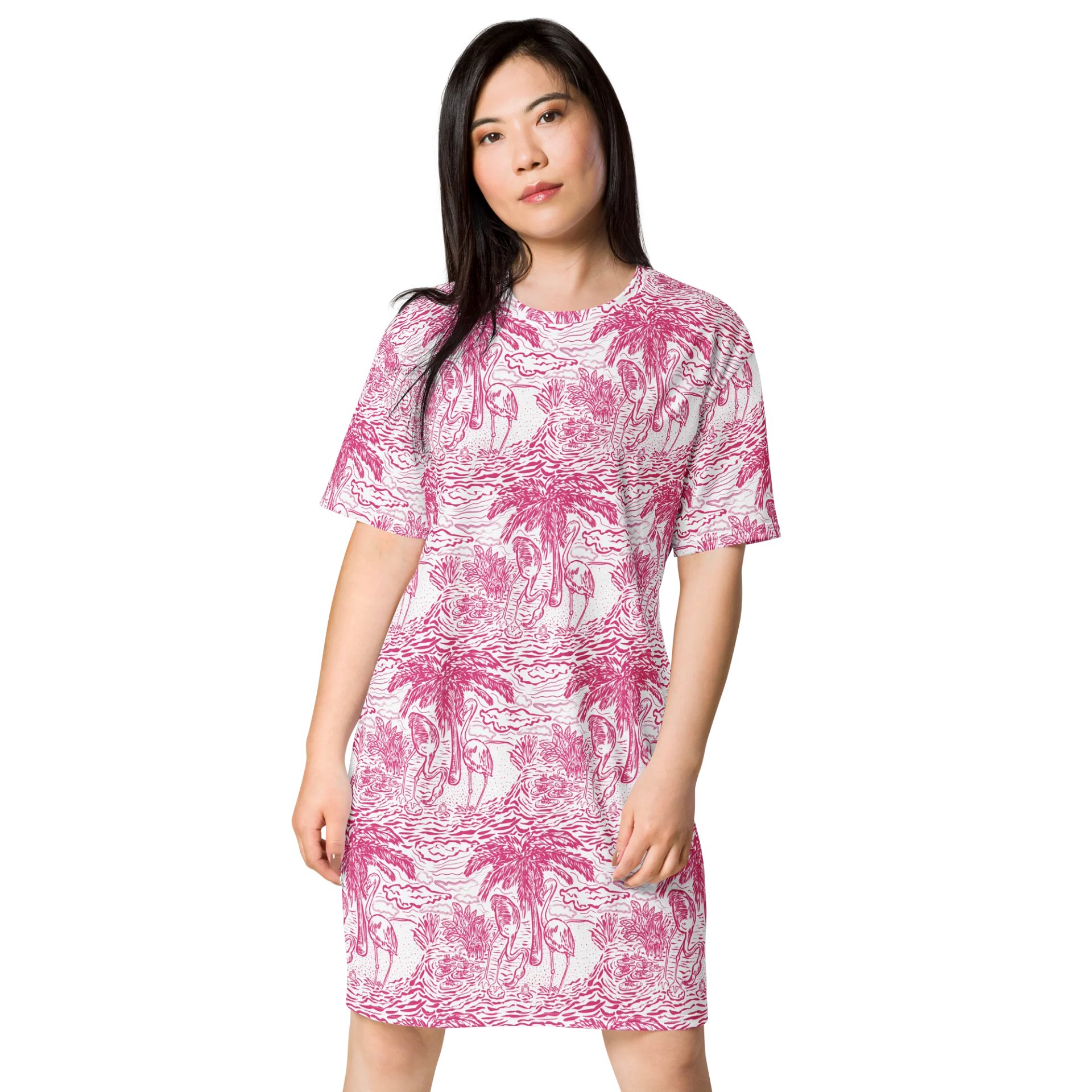Flamingo Fancy Toile | Pink on White Tropical Toile | T-Shirt Dress | by Monique Faella Designs™ product image (1)