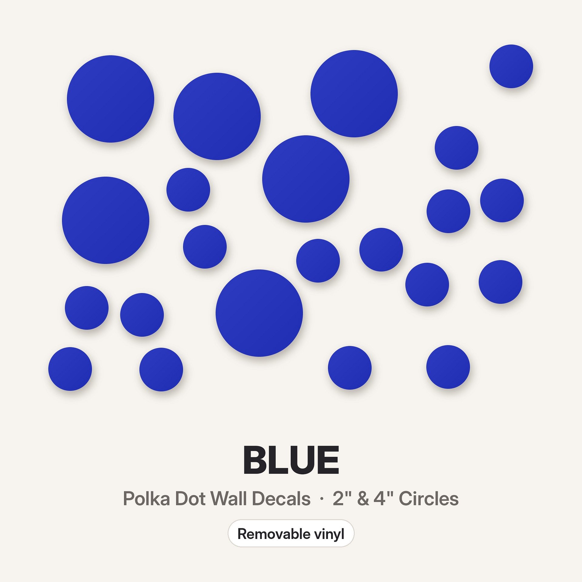 Blue Polka Dot Wall Decals, 2" and 4" Vinyl Circle Stickers, Removable Dot Decals for Nursery, Kids Room, Playroom product image (3)