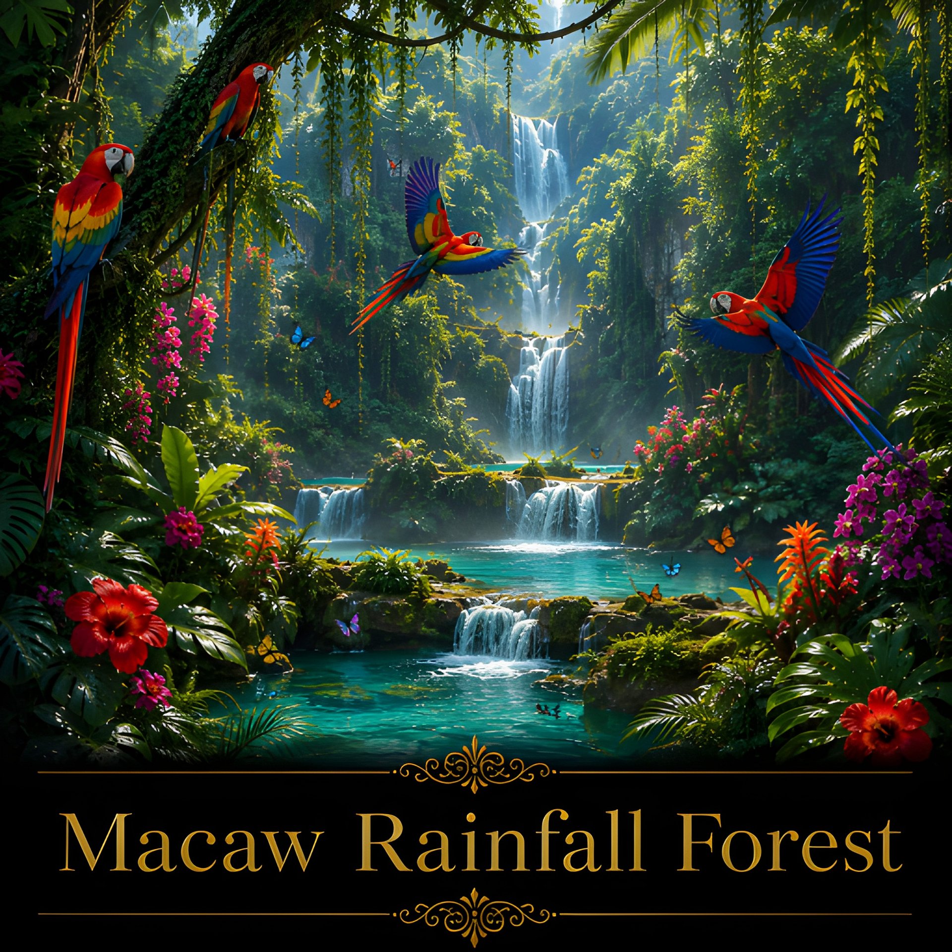 Macaw Rainfall Forest - Tropical Waterfall 8K Digital Wall Art product image (2)