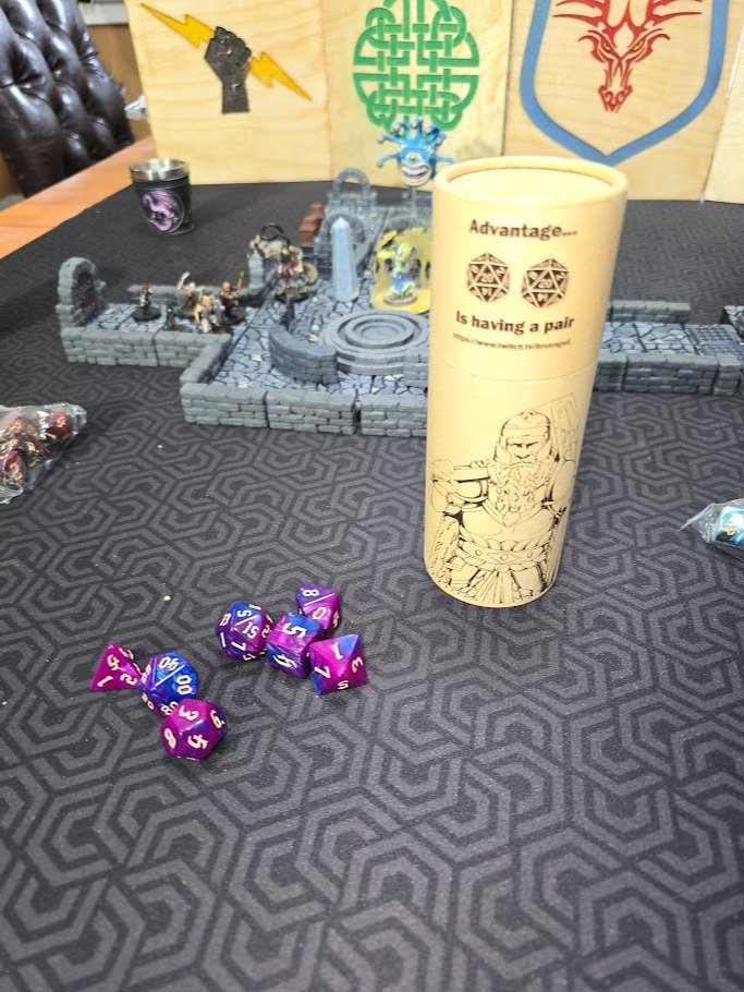 Dwarf Paladin Dice Tube with set of dice. product image (1)