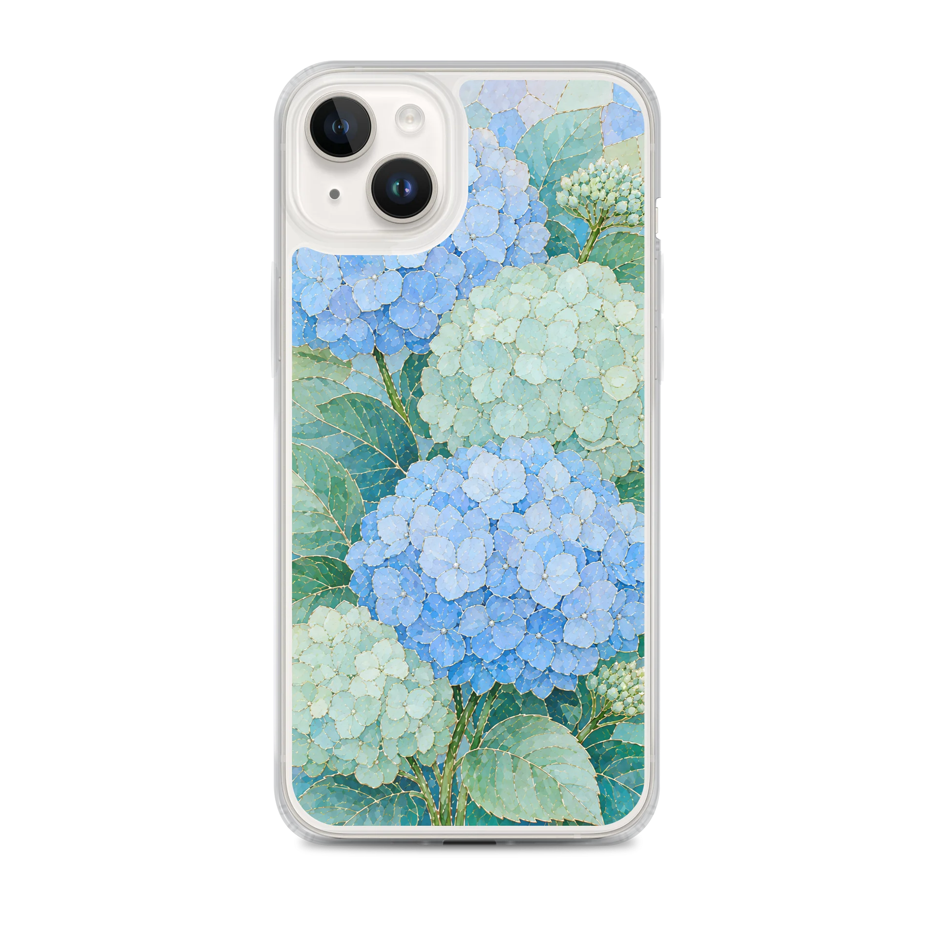 Baby Blue And Mint Green Hydrangea Mosaic Premium Soft Silicone iPhone Case - MagSafe Compatible product image (1)