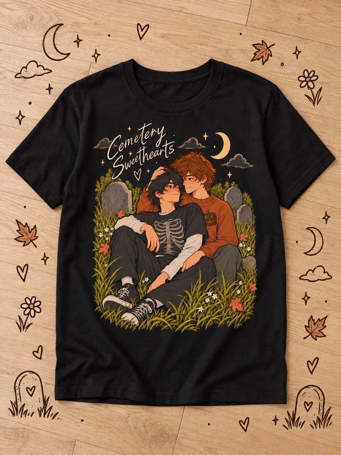 Cemetery Sweethearts Tee | Halloween Queer Graphic Tee product image (4)
