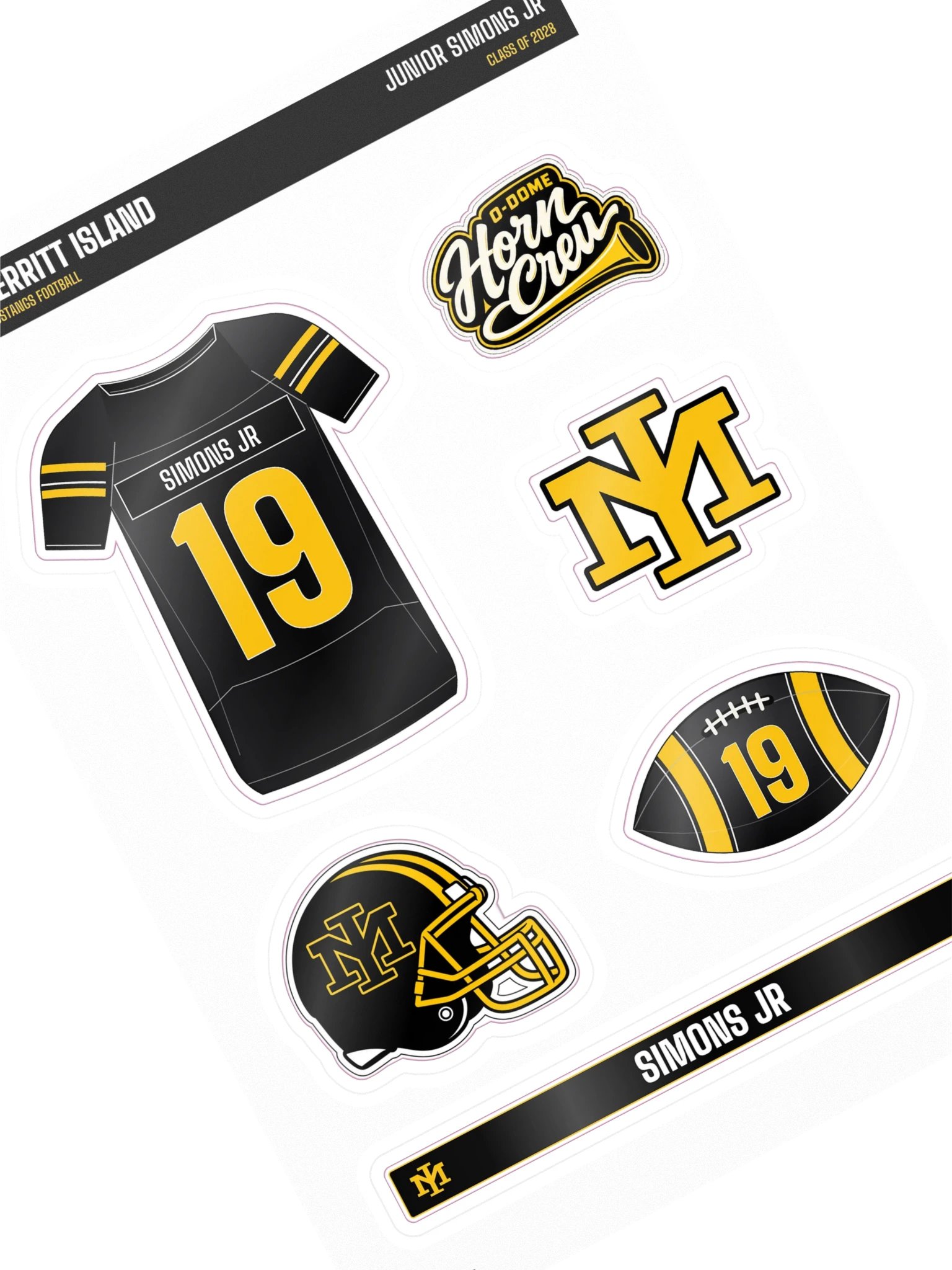 Junior Simons Jr #19 — Mustangs Sticker Sheet product image (1)