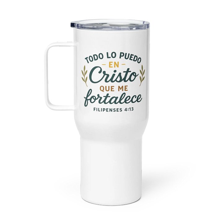 Ceramic Mug cristiana con tapa – “Todo lo puedo en Cristo” (Filipenses 4:13) – En español product image (1)