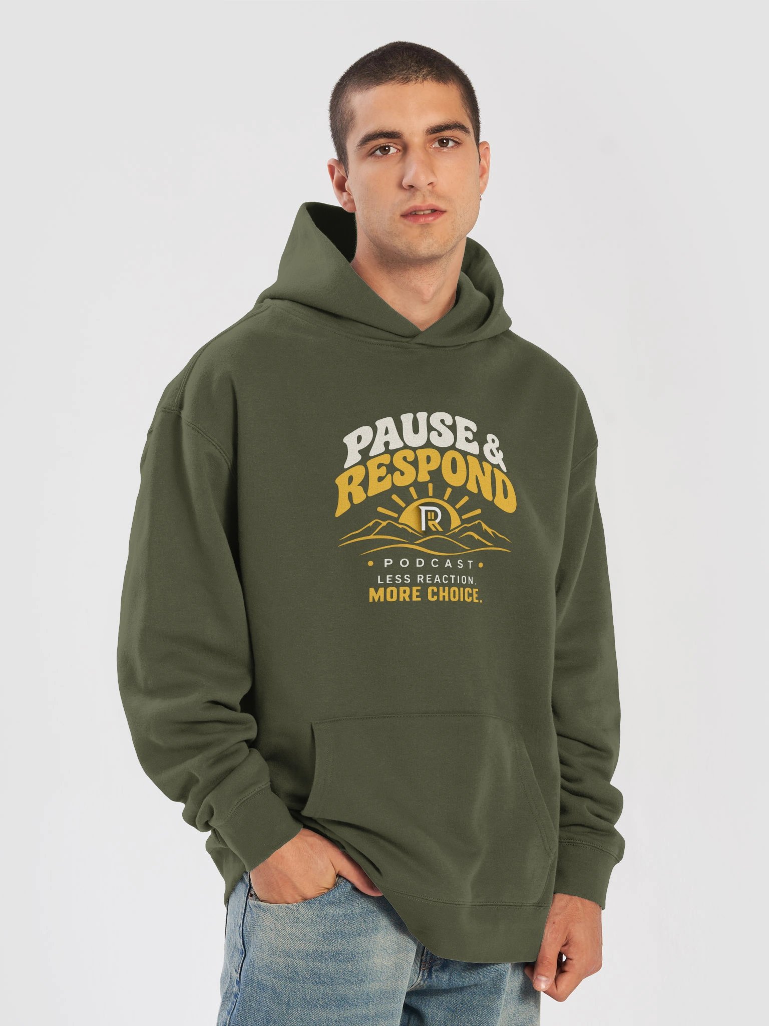 Pause & Respond Signature Sun Rising Hoodie- Olive Green product image (2)
