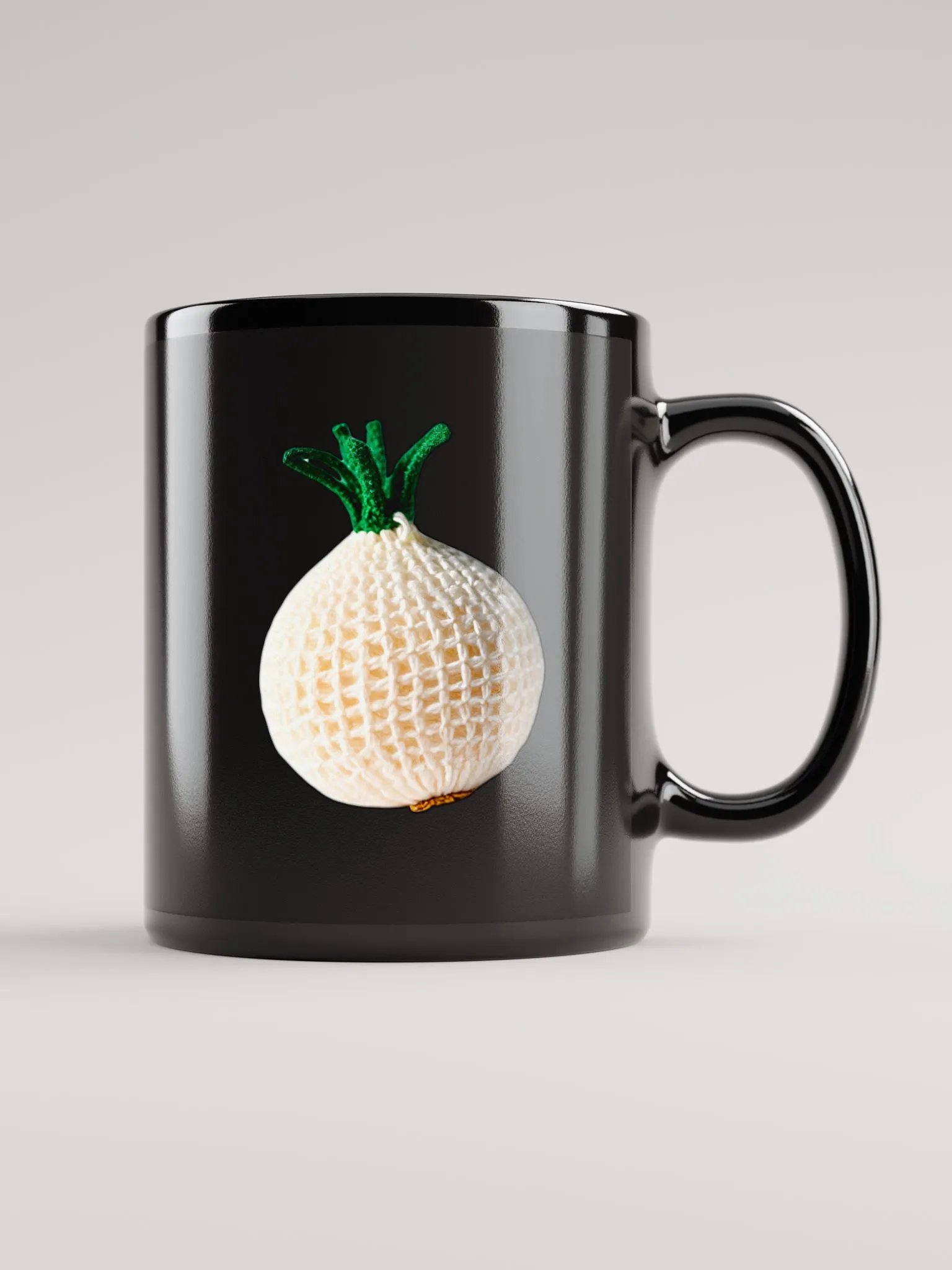 CozyAvocado Black Glossy Mug Crochet Onion #1 product image (1)