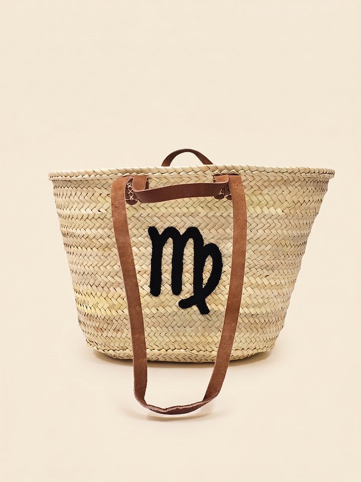 Handmade Straw Tote Bag – Virgo Zodiac Monogram Market Basket product image (2)