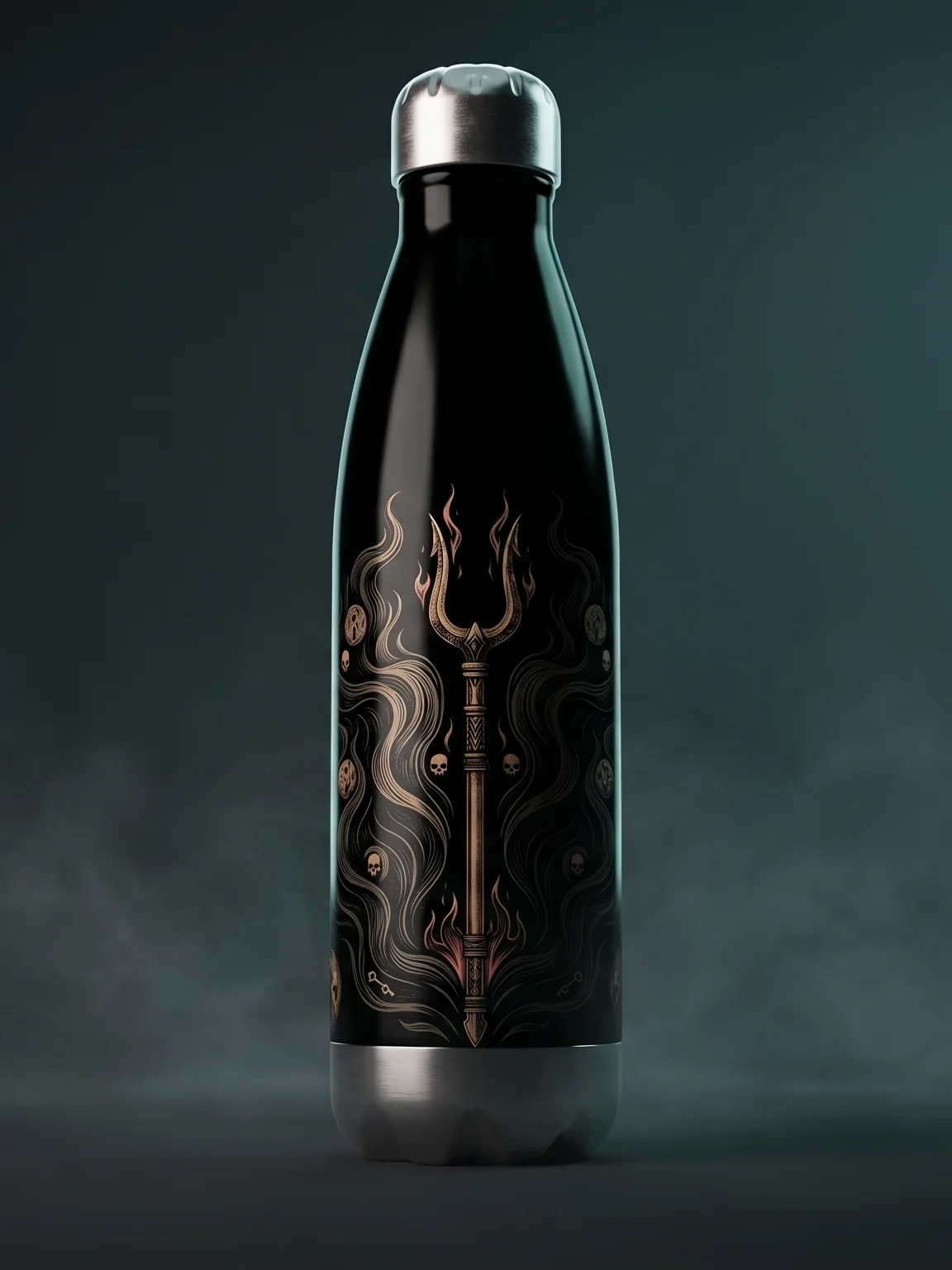 Hades Bident Stainless Steel Water Bottle – Greek Mythology Underworld Flame Design product image (2)