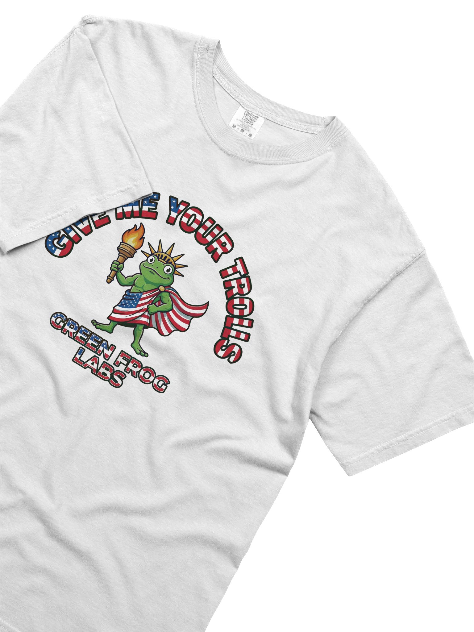 Give Me Your Trolls Frog Tee | Funny Patriotic Statue Liberty Meme Shirt, Green Frog Labs USA Humor T-Shirt product image (5)