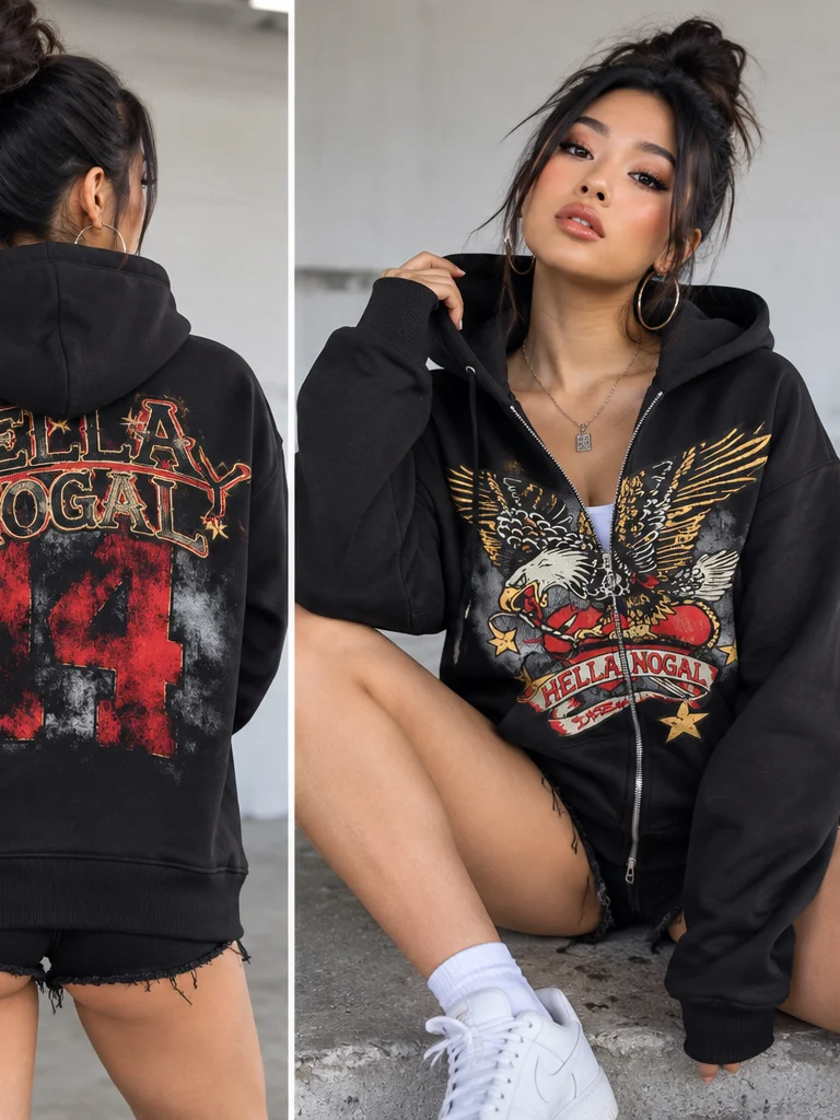 Women’s Heavyweight Eagle Heart Premium Zip-Up Hoodie product image (6)