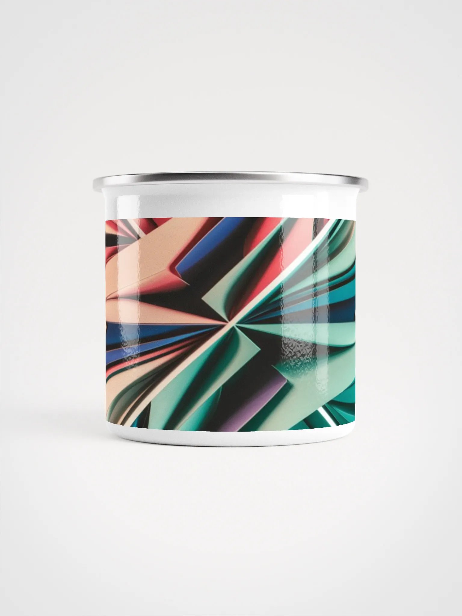 Graphic Grove Enamel Mug - Abstract Art Design, White with Silver Rim, Hand-Wash Only product image (1)
