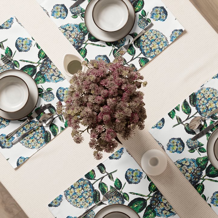 Blue Hydrangeas on White | Placemats – Set of 4 | MONIQUE FAELLA DESIGNS™ product image (2)