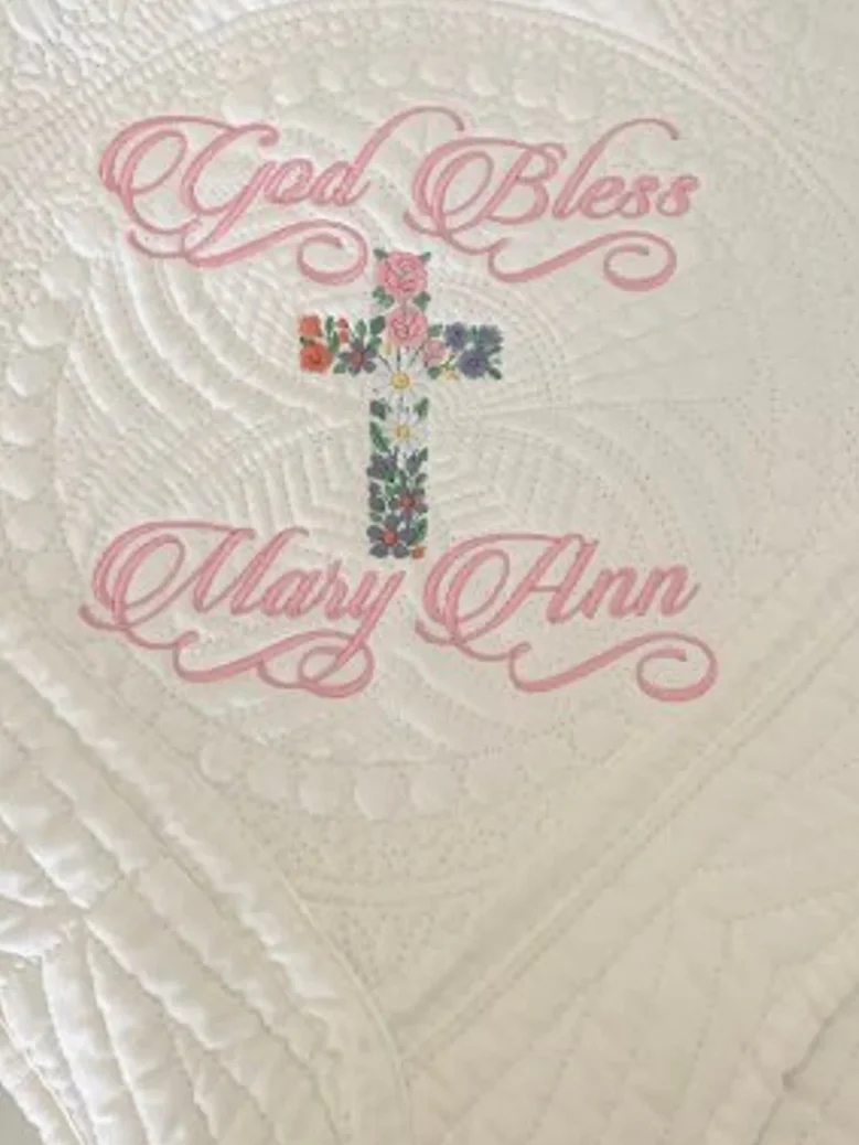 Personalized Girl Baby Baptism Blanket – Embroidered Cotton Christening Quilt | Custom Baby Name Keepsake Gift product image (1)