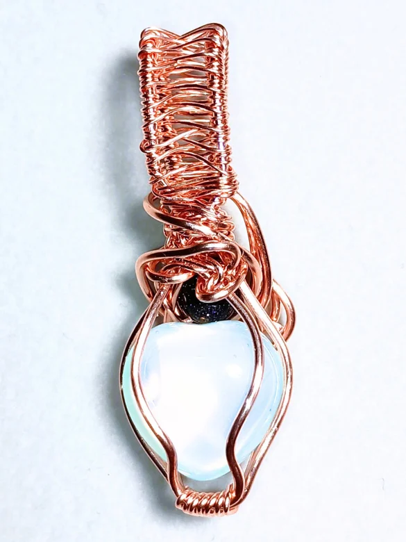 Hand-Wrapped Opalite Heart Pendant | Rose Gold-Tone | "Celestial Glow" product image (4)