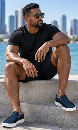 Mens His House Canvas Slip Ons - Midnight Stripe by His House