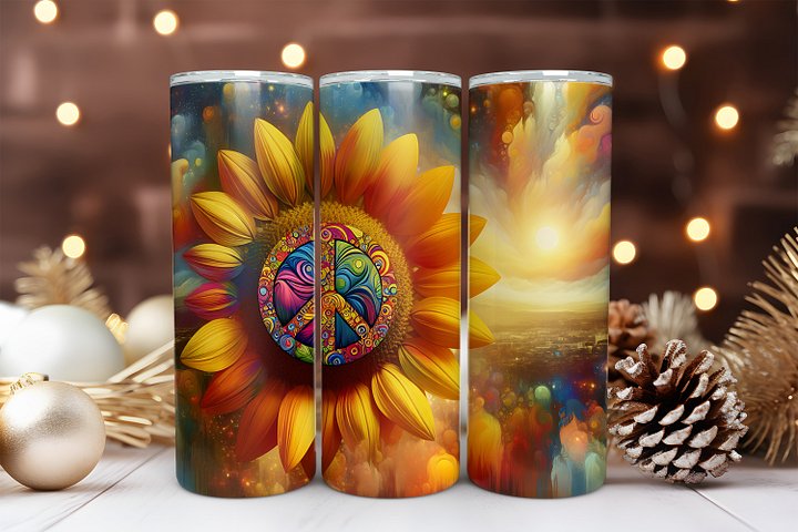 Peace Flower 20 oz Skinny Tumbler Sublimation Design Digital Download PNG Instant DIGITAL ONLY, Tumbler Wrap product image (1)