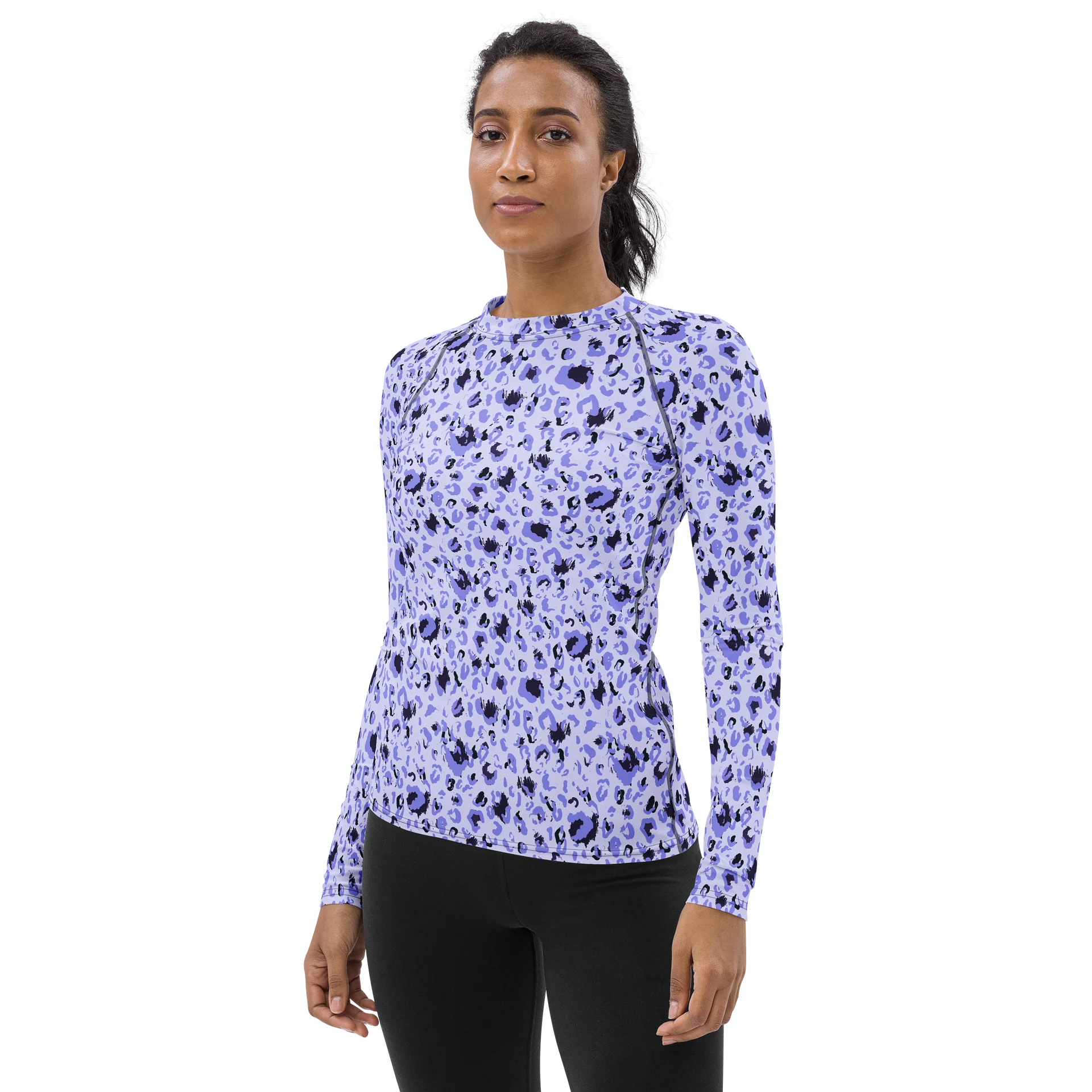 Bold Purple Leopard Spots Women’s Rash Guard product image (3)