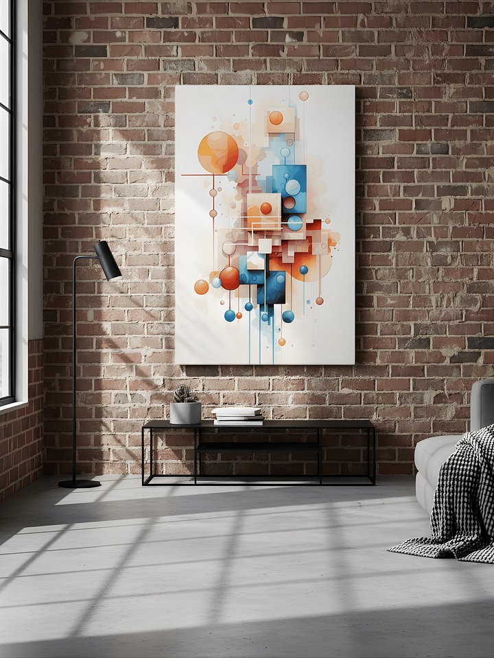 Modern Abstract Geometric Wall Art Print in Blue and Orange Canvas product image (2)