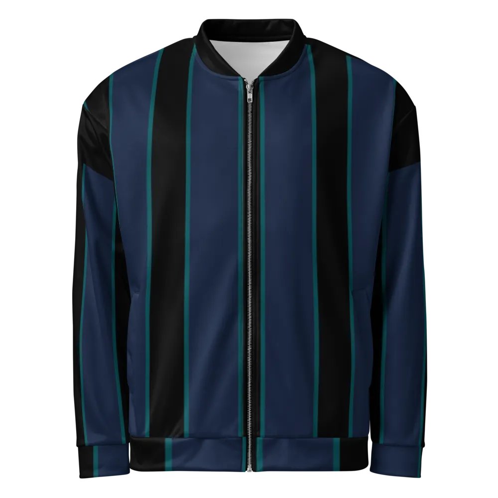 Turquoise Outlined Stripes Bomber Jacket product image (2)