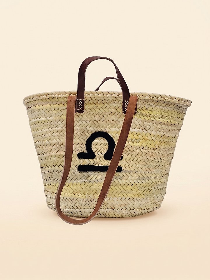 Handmade Straw Tote Bag – Libra Zodiac Monogram Market Basket product image (2)