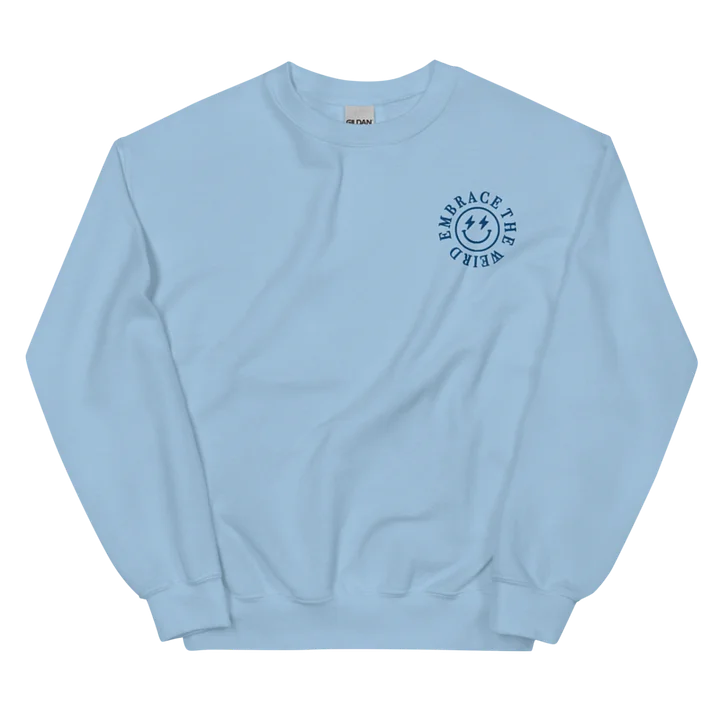 'Embrace The Weird' Crewneck - Light Blue with Royal Embroidery product image (1)